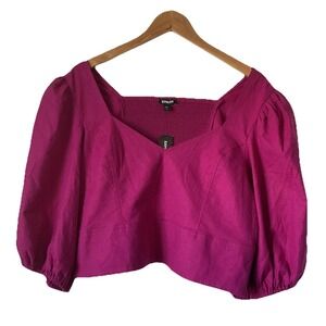 EXPRESS NWT Balloon Sleeve Blouse Fuchsia Women Linen Blend Barbie XL MSRP $75